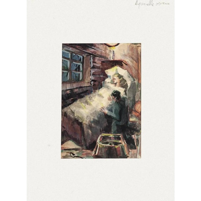 Sympathy Watercolor on Paper by Pierre Laurent Brenot For Sale