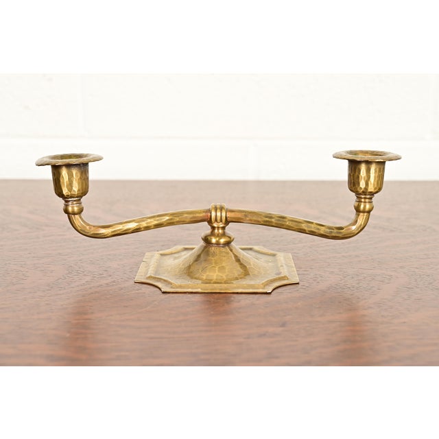 Roycroft Arts & Crafts Brass Finished Hammered Copper Candelabra For Sale - Image 12 of 12
