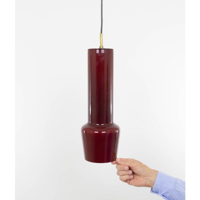 Metal Red Glass Pendants by Massimo Vignelli for Venini, 1950s, Set of 2 For Sale - Image 7 of 8
