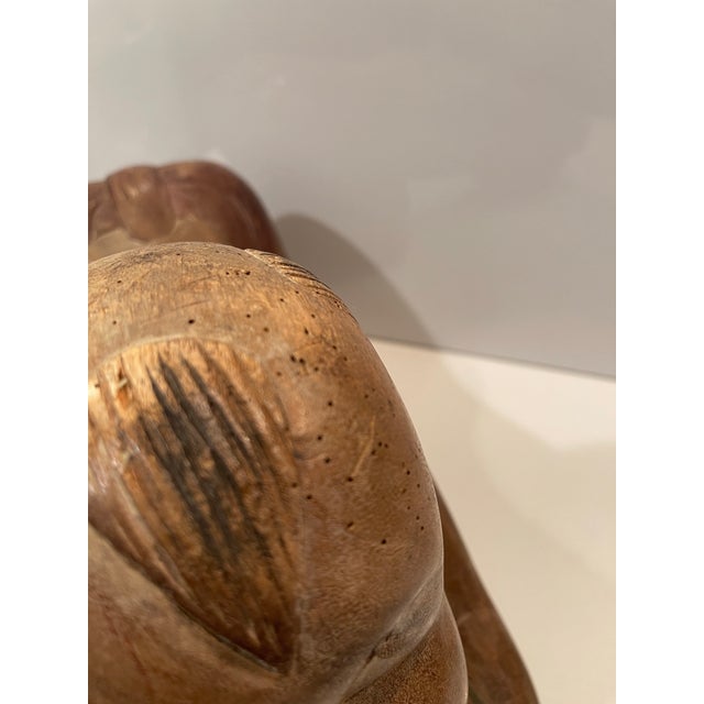 Chestnut Antique Chinese Opium Pillow (Wooden Statue of Baby Buddha), Imperfect Wood For Sale - Image 8 of 12