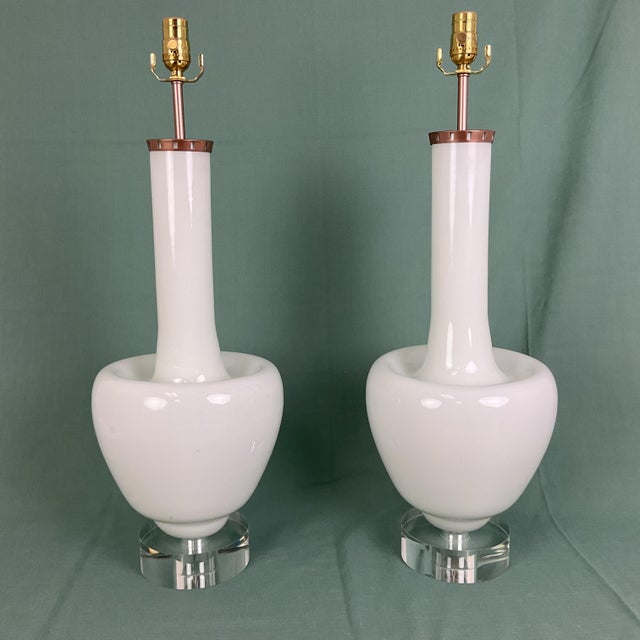 Contemporary Vintage White Murano Glass Table Lamps - a Pair For Sale - Image 3 of 12