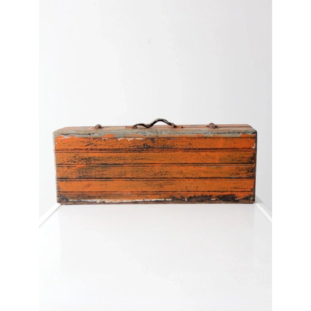 Vintage Orange Wooden Tool Box For Sale - Image 4 of 12