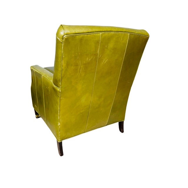 Vintage Cr Laine Olive Green Leather Lounge Chair & Ottoman | George Smith Style For Sale - Image 10 of 18