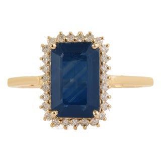 3.31ct Emerald-Cut Blue Sapphire Diamond Modern Engagement Ring Size 5 in 14k Gold For Sale