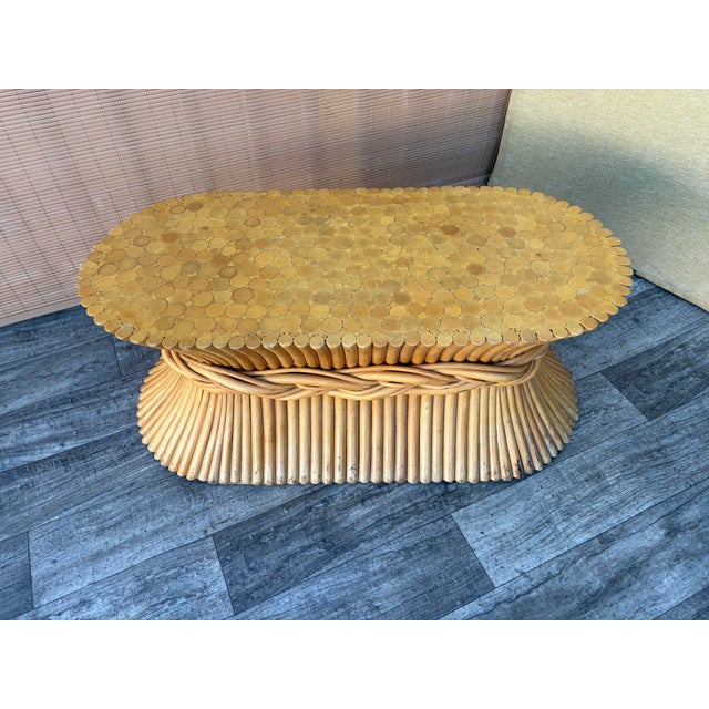 Hollywood Regency / Coastal Style McGuire Sheaf of Wheat Rattan Coffee Table. Circa 1980s For Sale - Image 11 of 18
