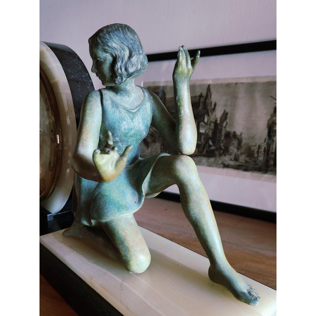 Black Art Deco Marble and Bronze S Marti Clock with Geo Maxim Sculpture, 1920s For Sale - Image 8 of 18