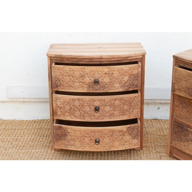 Set of 2, Reclaimed Wood Bow Front Carved Bedside Dressers For Sale - Image 10 of 11
