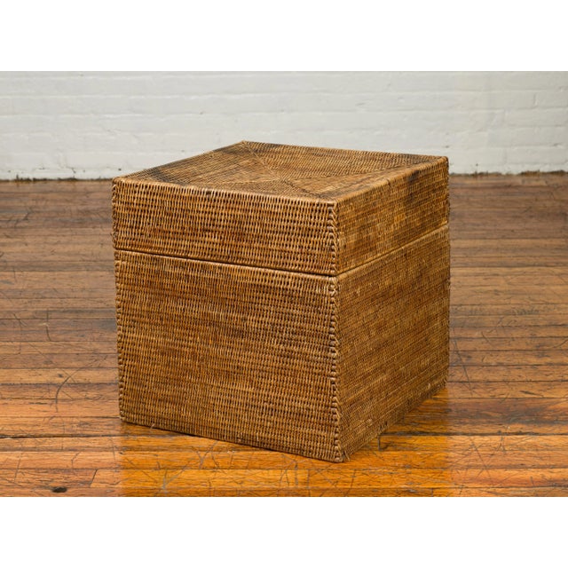 Rustic Burmese Vintage Square Shaped Rattan Basket with Weathered Patina For Sale - Image 9 of 11