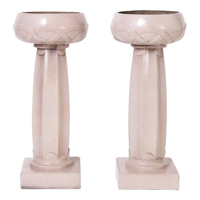 Archibald Knox Pair of Art Nouveau Glazed Terra Cotta Plant Stands For Sale