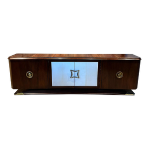 1950s Arturo Pani Credenza Mahogany Leather and Brass Mexico