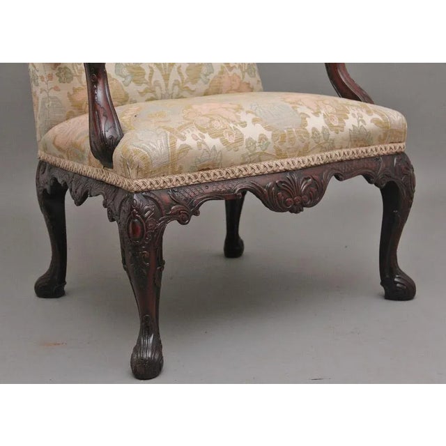 Wood Antique Carved Mahogany Library Armchair in the Chippendale Style, 1880 For Sale - Image 7 of 12
