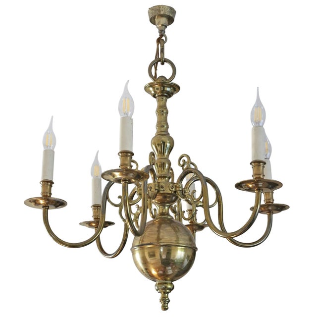 Vintage retro large ormolu brass chandelier – 6 lamps / arms, fine quality a striking vintage retro ormolu brass...