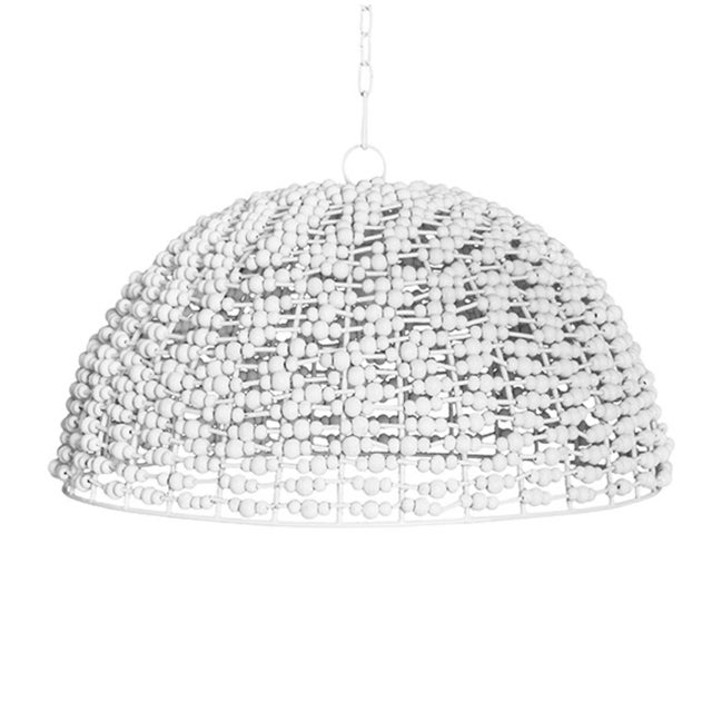 Worlds Away Matthew Izzo Remy Wood Bead Dome Shaped Pendant Light For Sale - Image 4 of 4