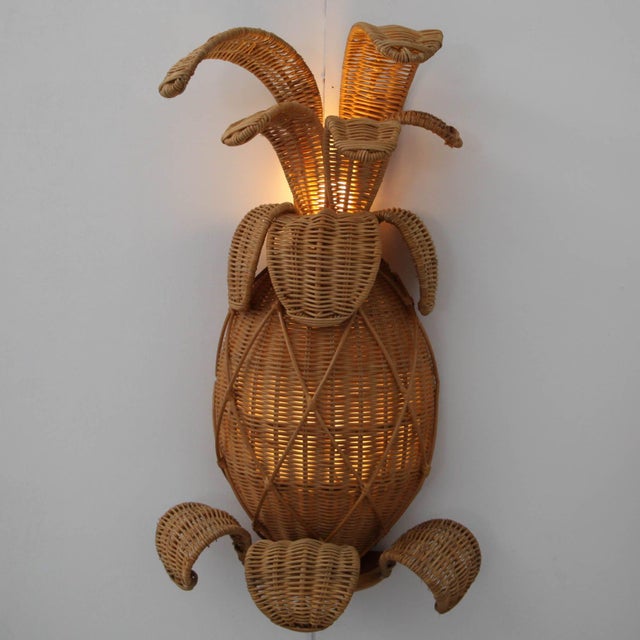 Pineapple Wicker Wall Sconces, Set of 2 For Sale - Image 9 of 14