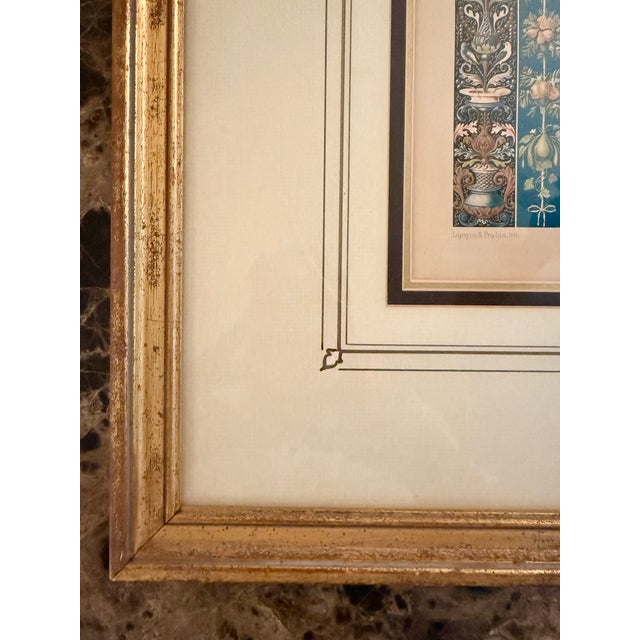 1875 French Framed Gilt Scrollwork and Border Chromolithographs- a Pair For Sale - Image 13 of 17