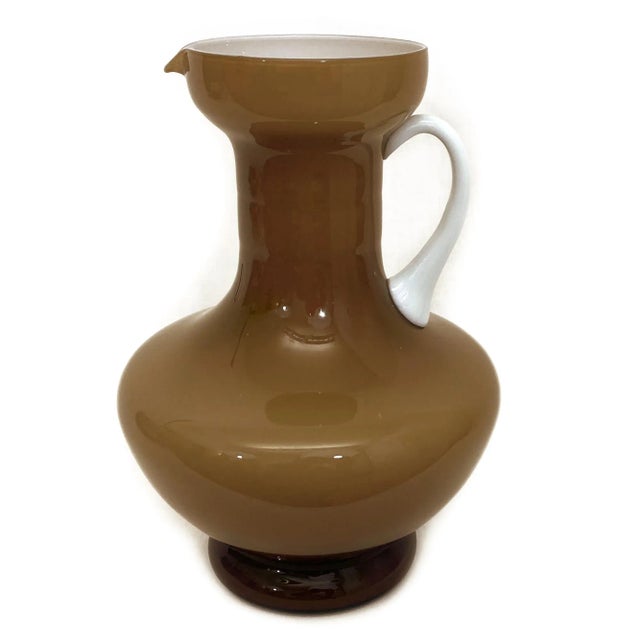 Vintage Italian Empoli Cased Glass Caramel & White Pitcher For Sale - Image 10 of 13