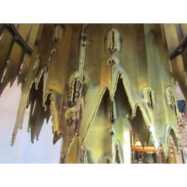 1970s Mid Century Modern Tom Greene Torch Cut Brass Brutalist Chandeliers - a Pair For Sale - Image 17 of 18