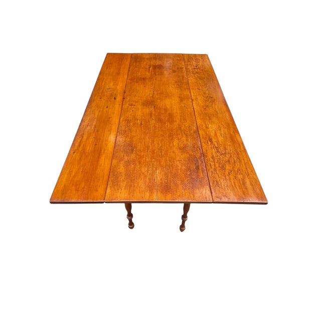 Antique Pumpkin Pine Drop Leaf Harvest Table / Dining Table Long & Narrow For Sale In Boston - Image 6 of 12