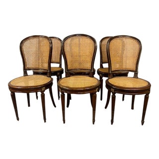 Antique French Louis XVI Style Chairs With Reeded Gold Metal Details, Set of 6 For Sale