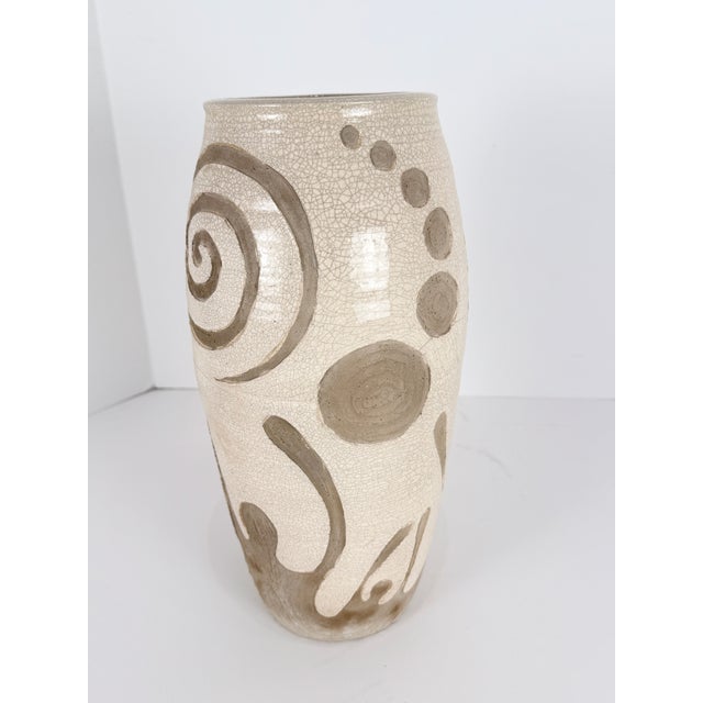 Midcentury Handmade Stoneware Crackle Glaze Vase For Sale - Image 10 of 16