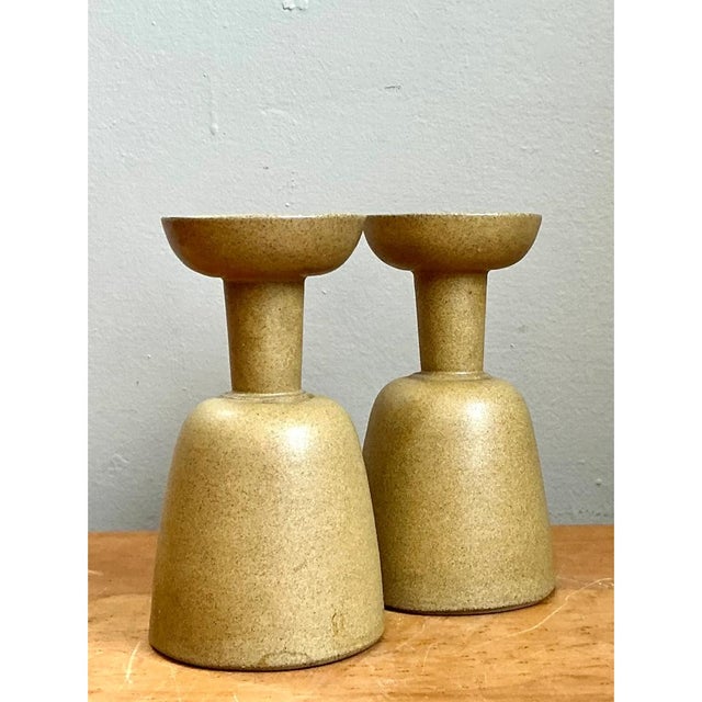 Mid-Century Modern Vintage Modernist Ceramic Candle Holders For Sale - Image 3 of 12