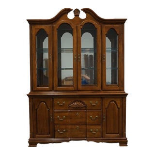 Late 20th Century Broyhill Furniture Walnut Traditional Style 60" Buffet W. Lighted Display China Cabinet For Sale