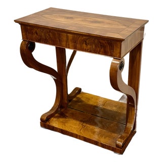 Antique Biedermeier Burl Walnut Console Table With Drawer, Early 19th Century For Sale