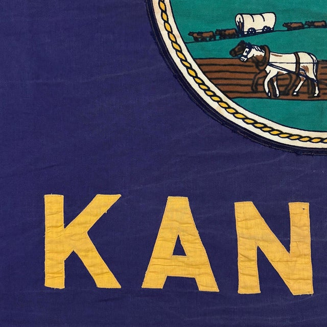 American Vintage Cotton State Flag of Kansas With Sewn Lettering For Sale - Image 3 of 5