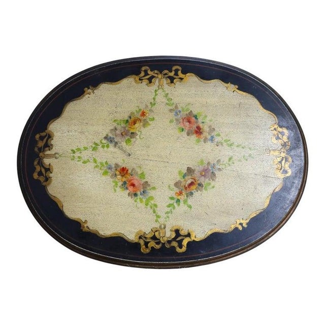 Imperial Furniture, Grand Rapids Pair of Antique Grand Rapids French Hand Painted Oval Side Tables For Sale - Image 4 of 18