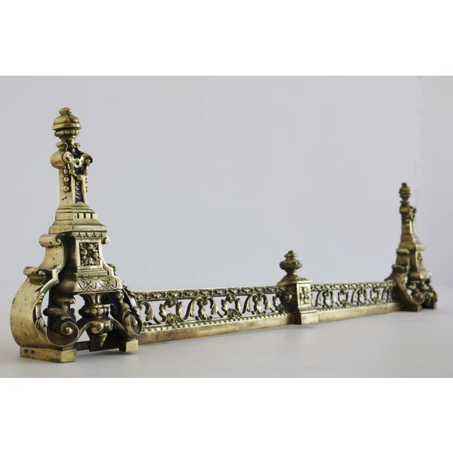 Metal Antique French Louis XVI Style Adjustable Bronze Fireplace Fender, 1880 For Sale - Image 7 of 10