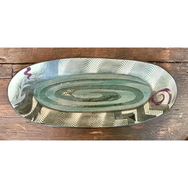 Vintage Geometric Patterned Pottery Tray For Sale In West Palm - Image 6 of 12