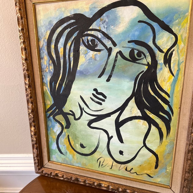 Wood Peter Keil Mid Century Oil Painting of Abstract Figure For Sale - Image 7 of 9