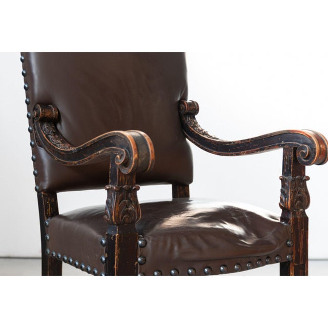 19th Century Beechwood, Metal, and Leather Throne, 1800s For Sale - Image 14 of 14