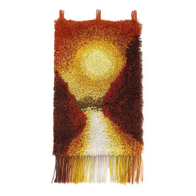 Mid-Century Modern German Handmade Wool Tapestry Wall Rug with Sunset, 1970s For Sale