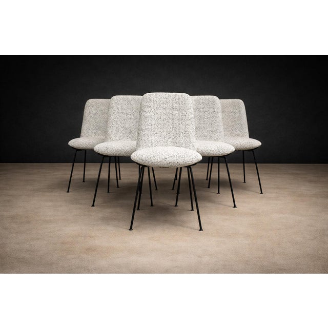 Set of Six Dining Chairs in Metal and Boucle by Carlo Hauner, Brazil, 1950s For Sale - Image 9 of 15