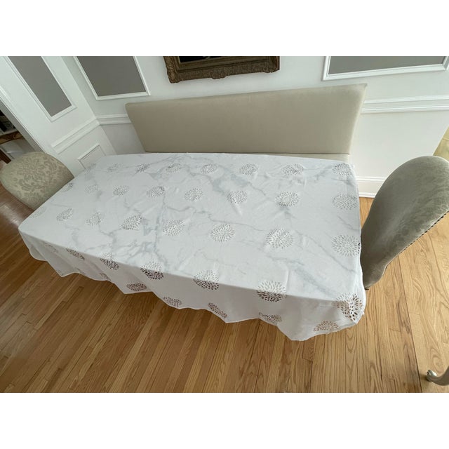 Get ready for Summer with this crisp white tissue linen table cloth. Burn out floral pattern makes this table cloth...