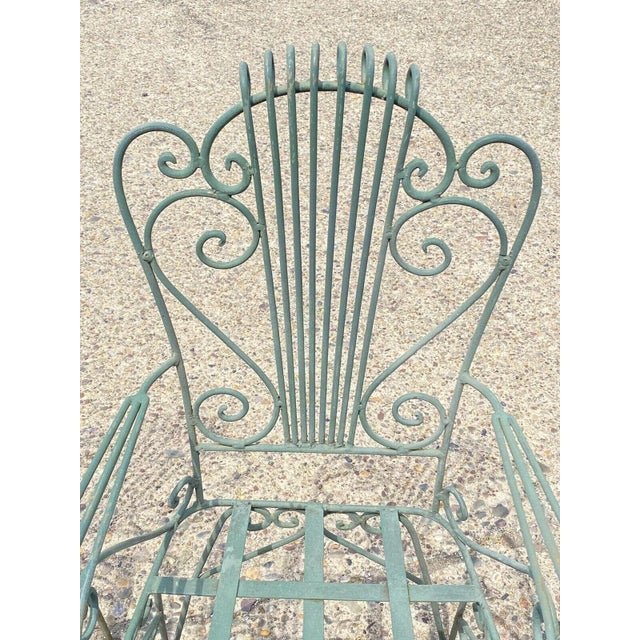 Mid 20th Century Vintage Neoclassical Style Green Wrought Iron Lyre Harp Garden Chairs - Set of 4 For Sale - Image 5 of 12
