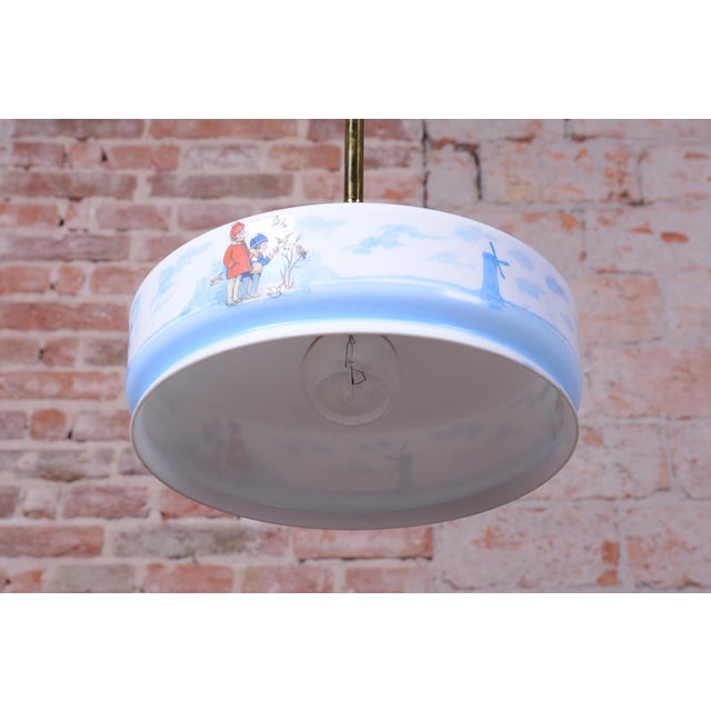 Art Deco Pendant Light in Brass and Painted Glass, Czech, 1930s For Sale - Image 4 of 11