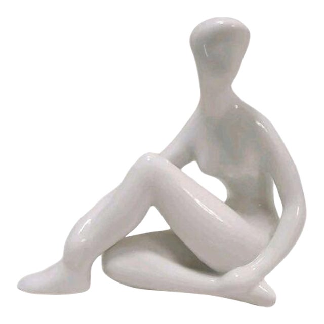 Royal Dux Czeckoslovakian Nude Woman Figurine 7" White Porcelain MCM Art Deco For Sale