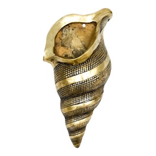 Vintage Oversized Brass Conch Shell Wall Pocket / Planter – Coastal / Hollywood Regency For Sale