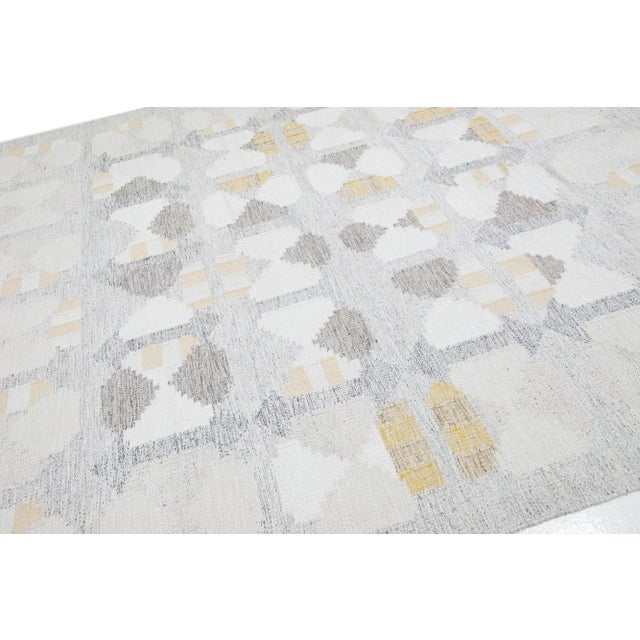 Gray Modern Geometric Swedish Style Wool Rug For Sale - Image 4 of 7