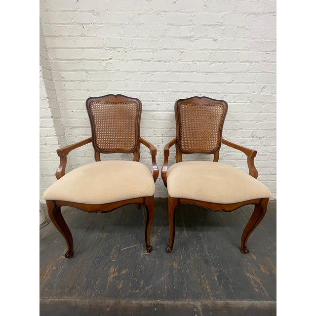 Vintage French Provincial Style Cane Back Armchairs—A Pair For Sale - Image 4 of 10