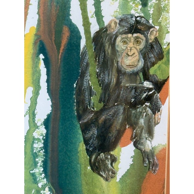 2000 - 2009 Late 20th Century Artist Signed Water Color Monkey Art -a Pair For Sale - Image 5 of 12