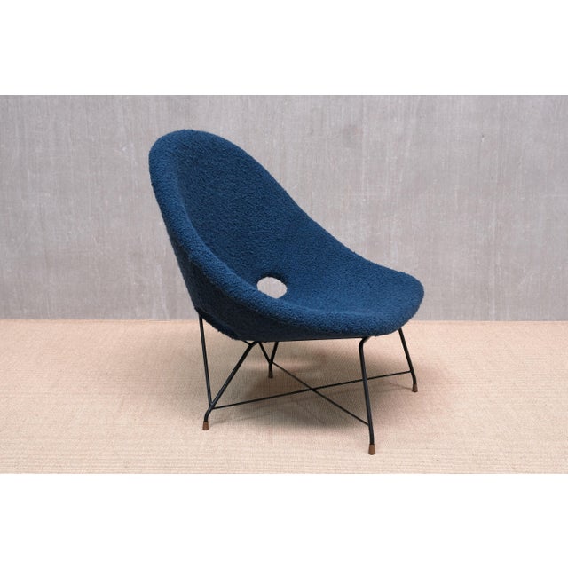Kosmos Lounge Chair in Teal Pierre Frey Bouclé by Augusto Bozzi for Saporiti, 1950s For Sale - Image 16 of 16