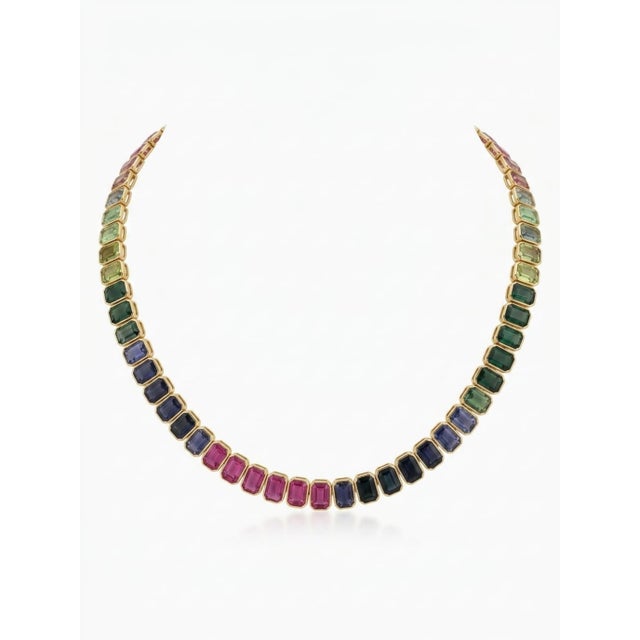 Elegant 18k Gold Necklace With 74.67ct Multi Sapphire, New Design For Sale In New York - Image 6 of 6