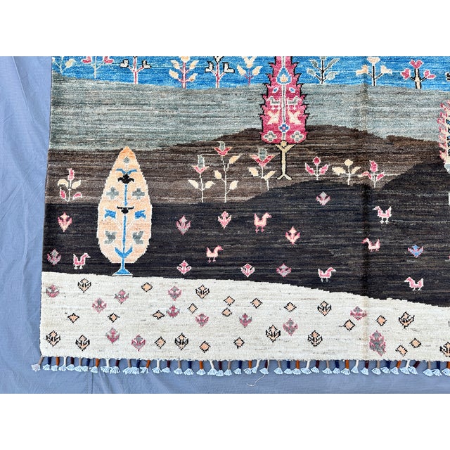 Tribal Landscape Gabbeh Hand-Knotted Wool Rug - 7'9" X 5'9" For Sale - Image 3 of 15