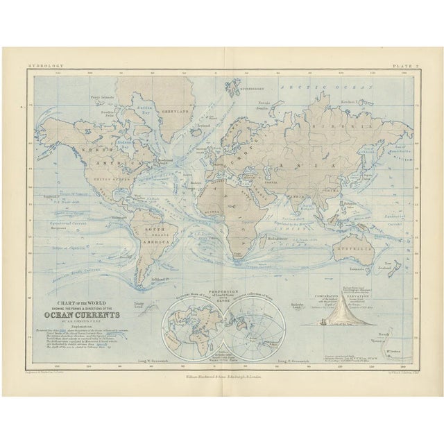 World Map of Ocean Currents by A. K. Johnston, 1852 For Sale