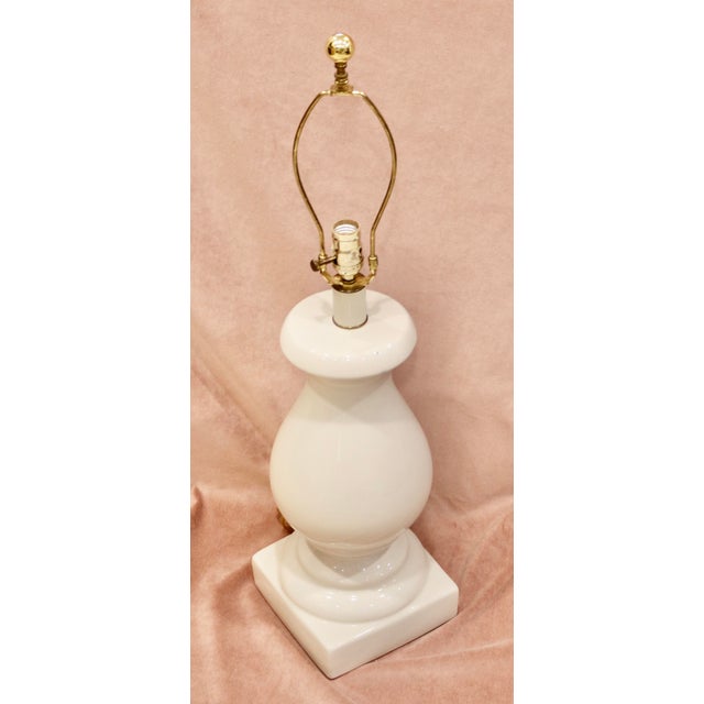 Bone White Porcelain Balustrade Table Lamp is 33 inch high at finial, 24 inch at socket with 8" x 8" base.