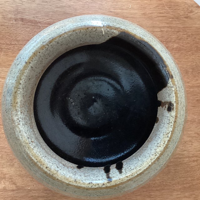 Vintage Stoneware Studio Pottery Vase Tan/Brown Speckled Glaze Moriage Style Signed For Sale - Image 9 of 12