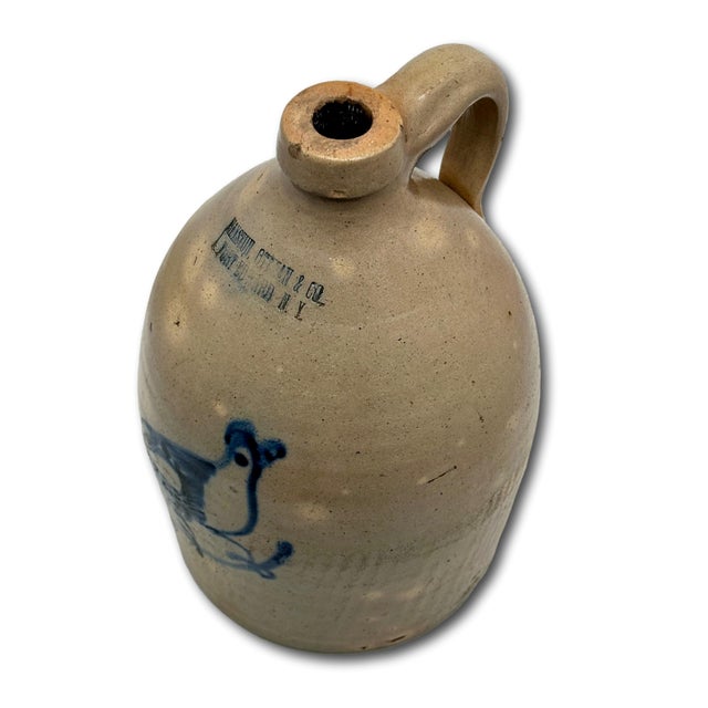 Hard 2 Find Small 1 Gallon Size Antique American Blue Bird Decorated Stoneware Jug by Haxton Ottman New York For Sale - Image 11 of 18